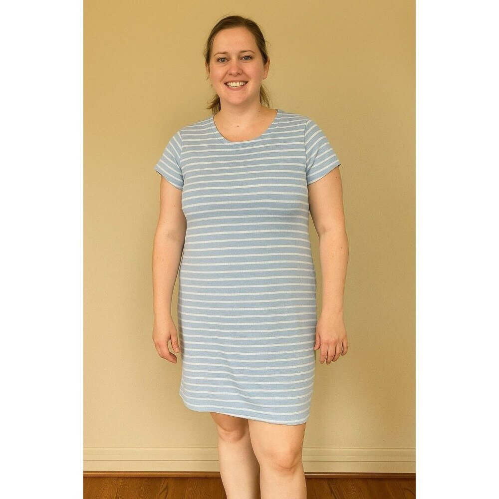Sail To Sable Dress Sky Blue Short Sleeve Striped Size Large Hydrangea